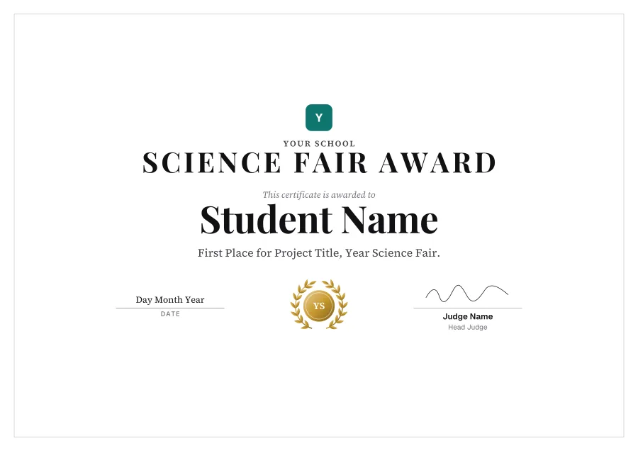 Science Fair Award certificate template for Word: Laurel design