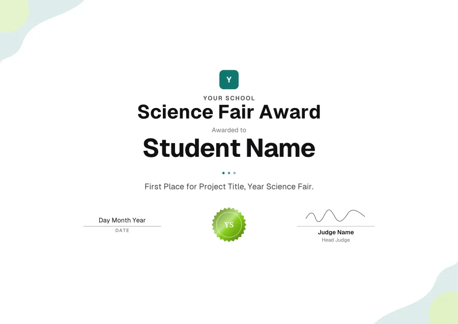 Science Fair Award certificate template for Word: Mint shapes design