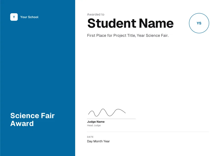 Science Fair Award certificate template for Word: Ocean panel design