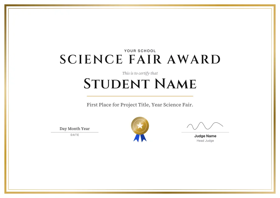 Science Fair Award certificate template for Word: Royal foil design