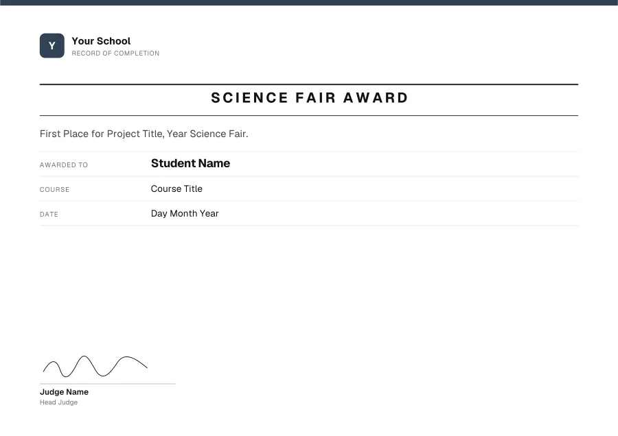 Science Fair Award certificate template for Word: Slate record design