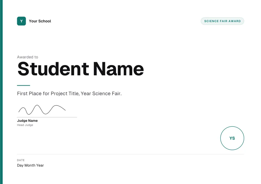 Science Fair Award certificate template for Word: Teal modern design
