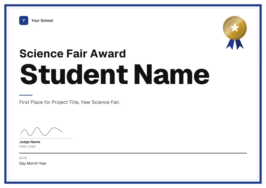 Science Fair Award certificate template for Word: Varsity design