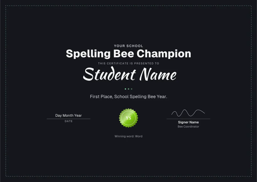 Spelling Bee Champion certificate template for Word: Chalkboard design