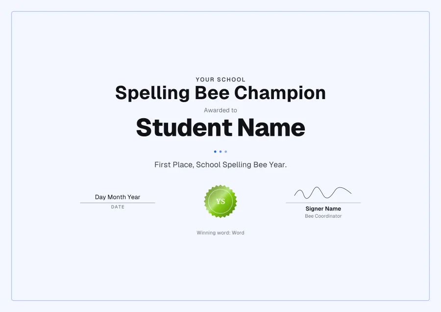 Spelling Bee Champion certificate template for Word: Playground design