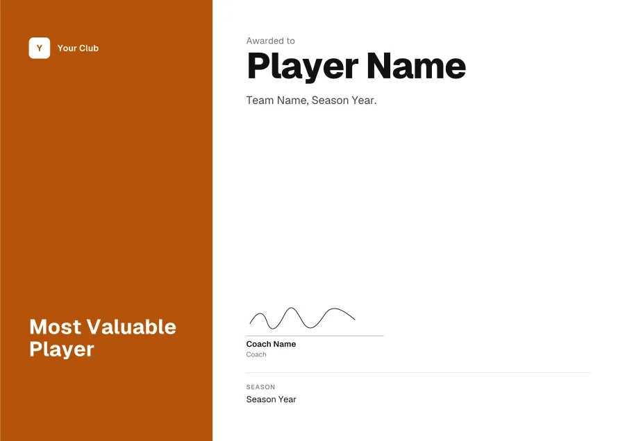 Most Valuable Player certificate template for Word: Bold design