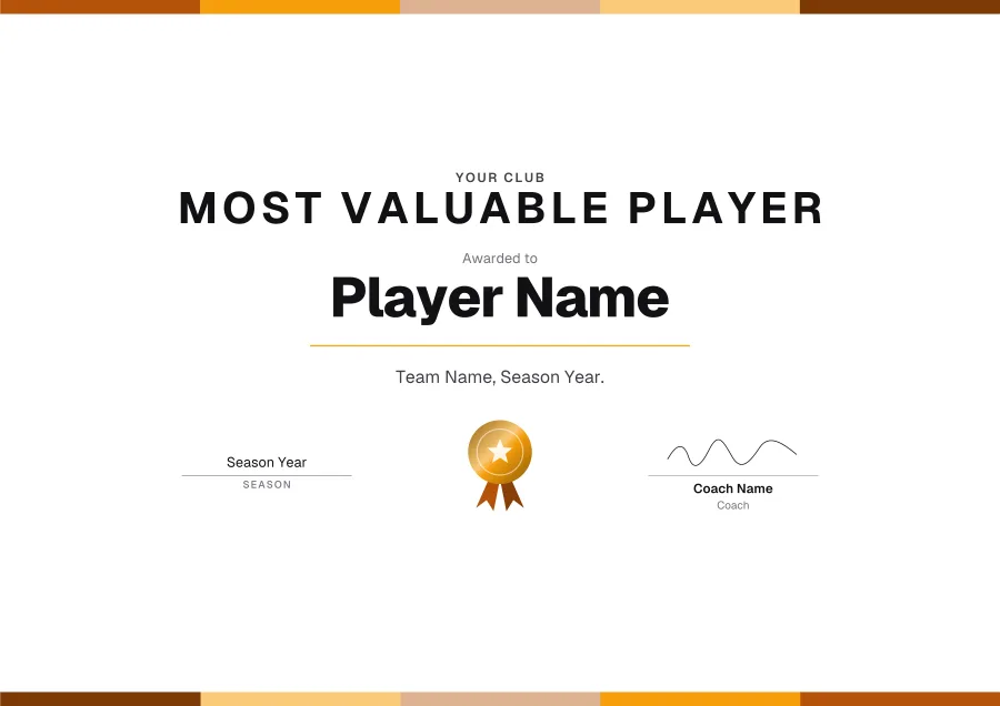 Most Valuable Player certificate template for Word: Celebration design