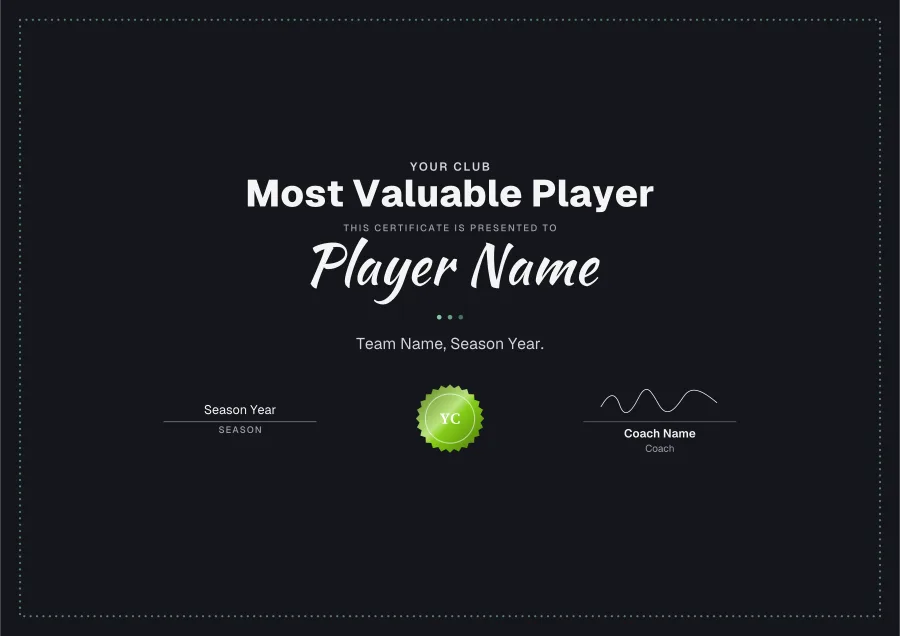 Most Valuable Player certificate template for Word: Chalkboard design