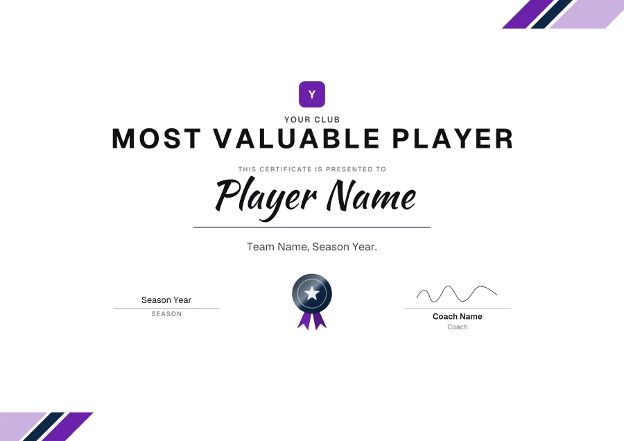 Most Valuable Player certificate template for Word: Event design