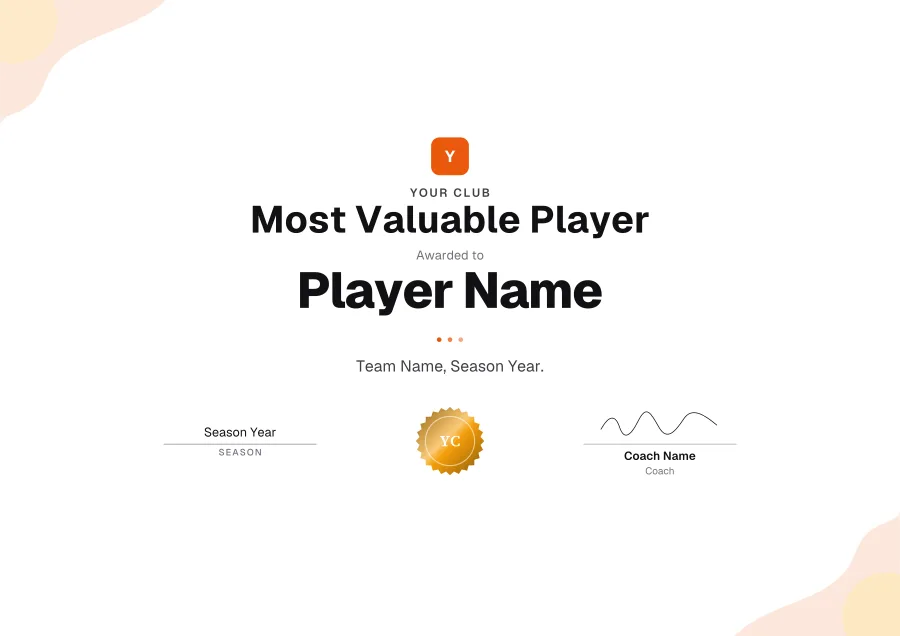 Most Valuable Player certificate template for Word: Sunrise design