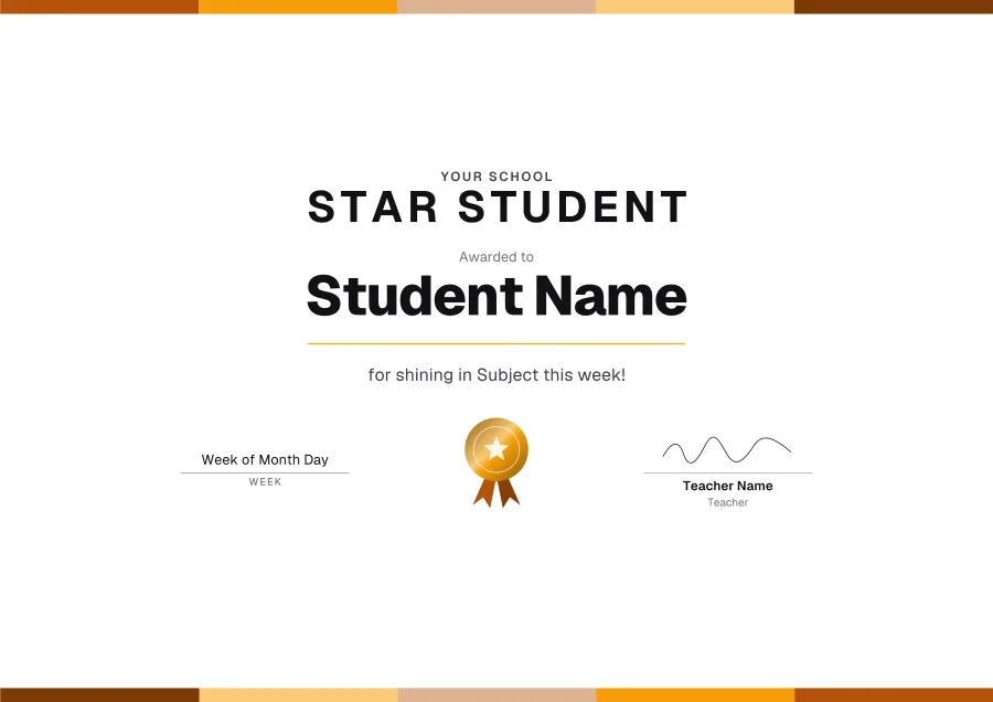 Star Student certificate template for Word: Celebration design
