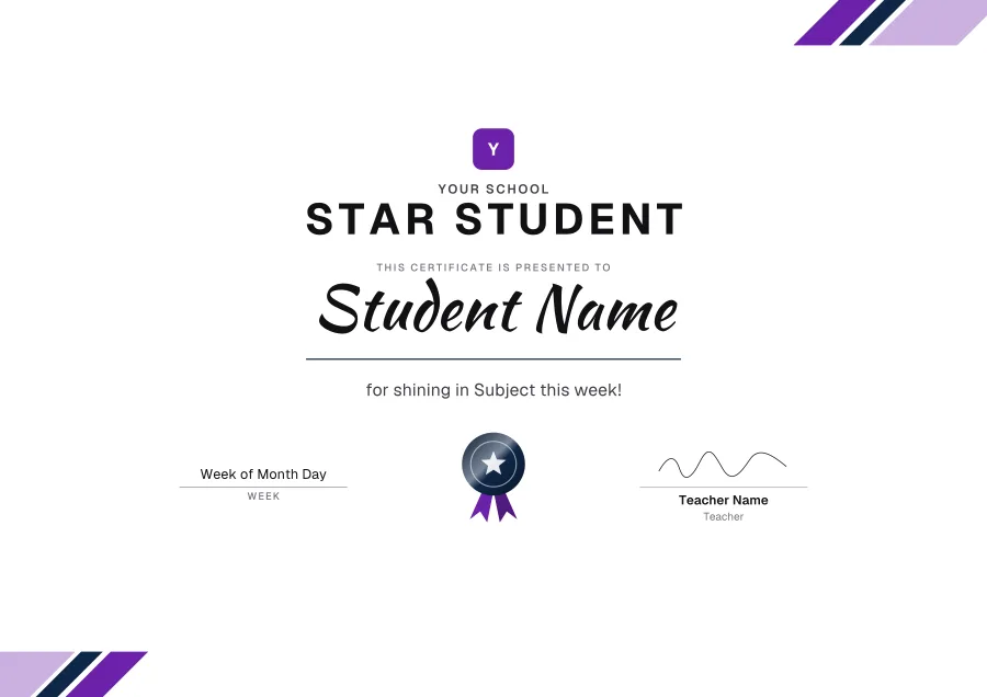 Star Student certificate template for Word: Event design