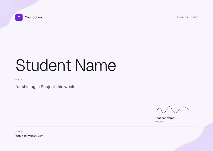 Star Student certificate template for Word: Lavender design
