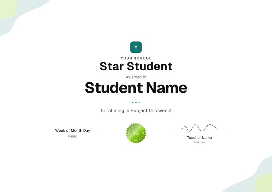 Star Student certificate template for Word: Mint shapes design