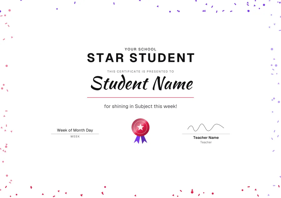 Star Student certificate template for Word: Party design