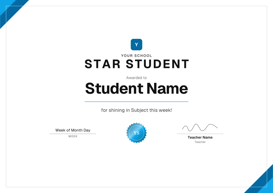 Star Student certificate template for Word: Sky corners design