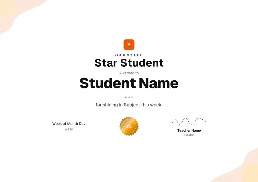 Star Student certificate template for Word: Sunrise design