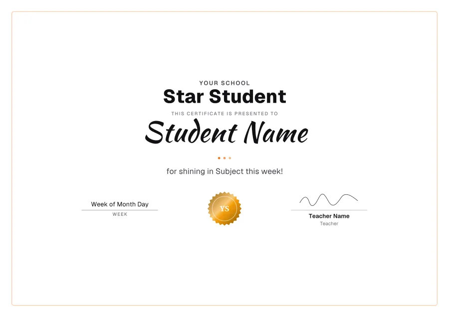Star Student certificate template for Word: Sunshine design