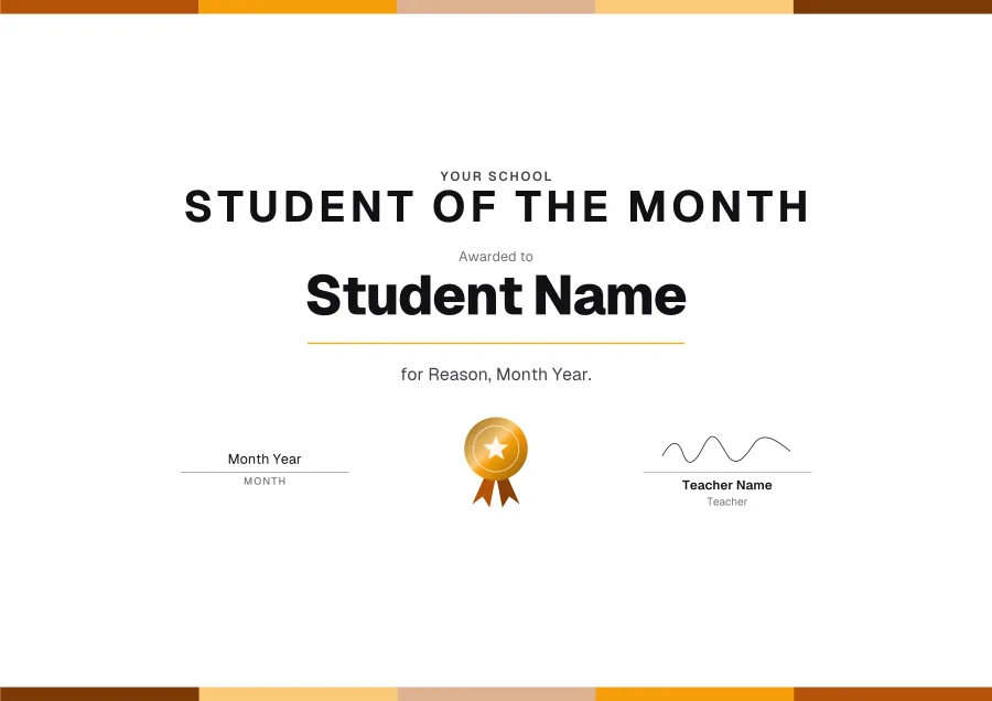 Student of the Month certificate template for Word: Celebration design
