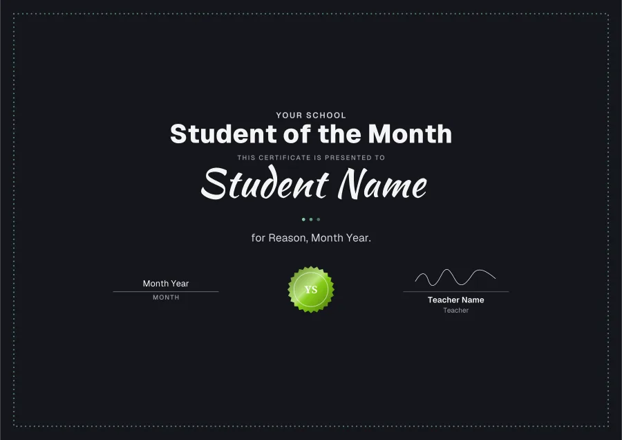Student of the Month certificate template for Word: Chalkboard design