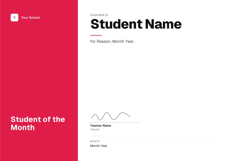 Student of the Month certificate template for Word: Coral panel design
