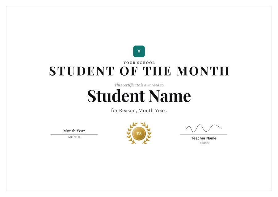 Student of the Month certificate template for Word: Laurel design