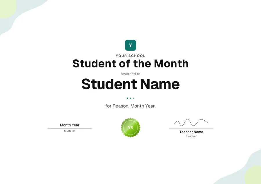 Student of the Month certificate template for Word: Mint shapes design