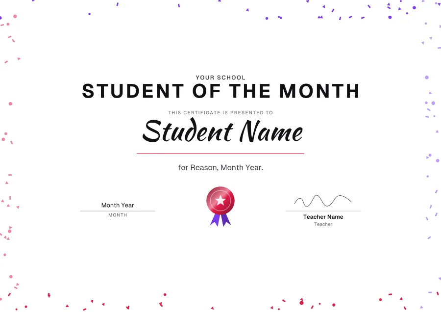 Student of the Month certificate template for Word: Party design