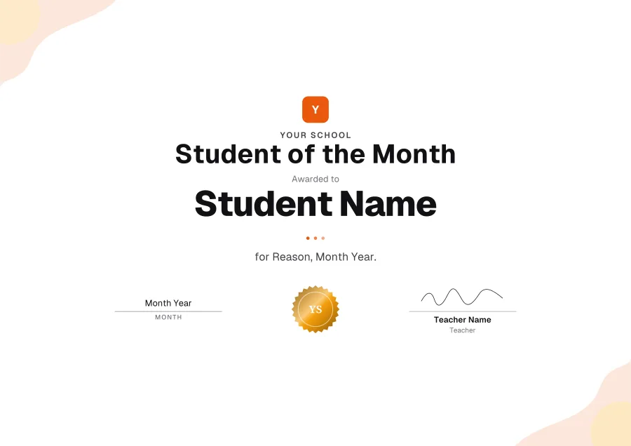 Student of the Month certificate template for Word: Sunrise design