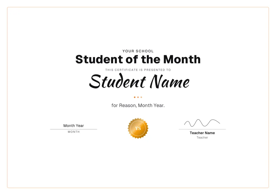Student of the Month certificate template for Word, Sunshine design