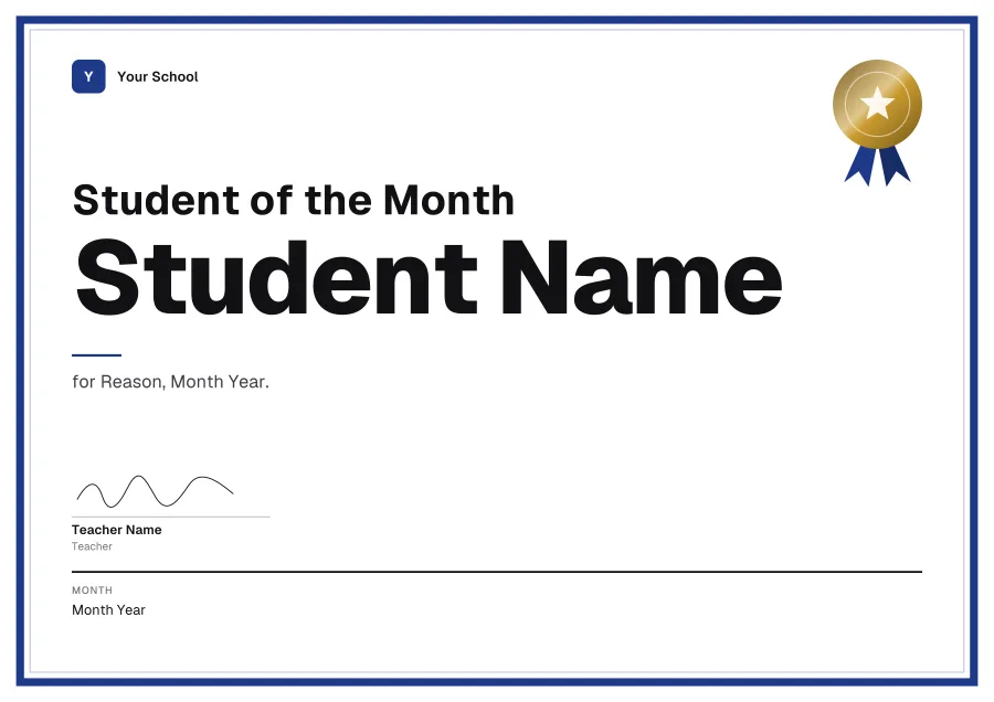 Student of the Month certificate template for Word: Varsity design
