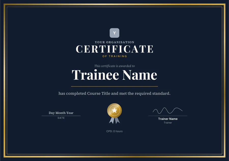 Certificate of Training certificate template for Word: Deep and gold design