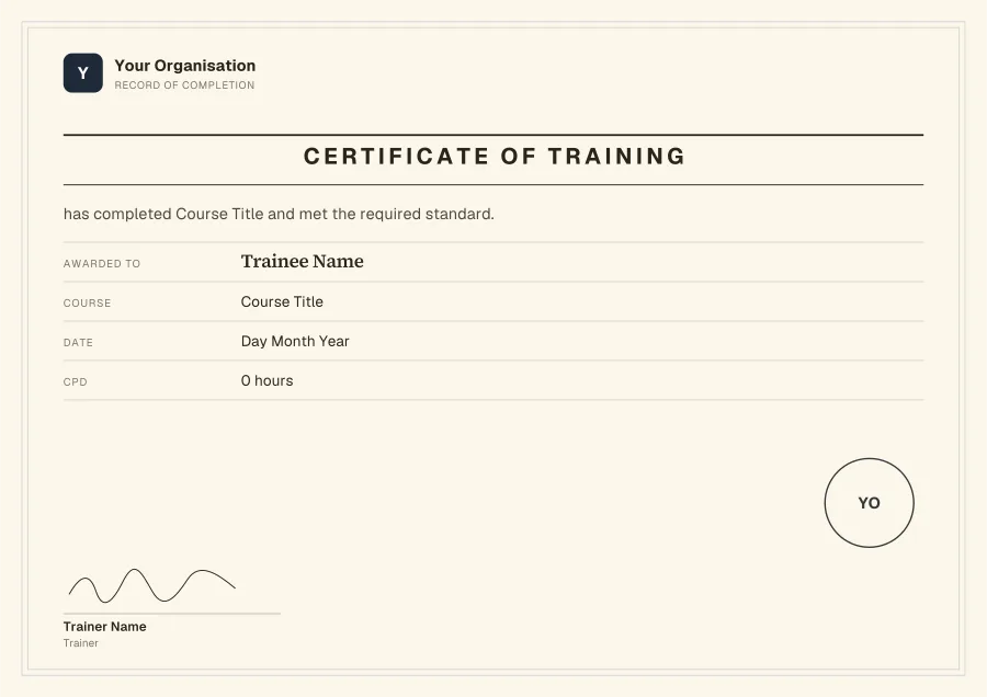 Certificate of Training certificate template for Word: Ink ledger design