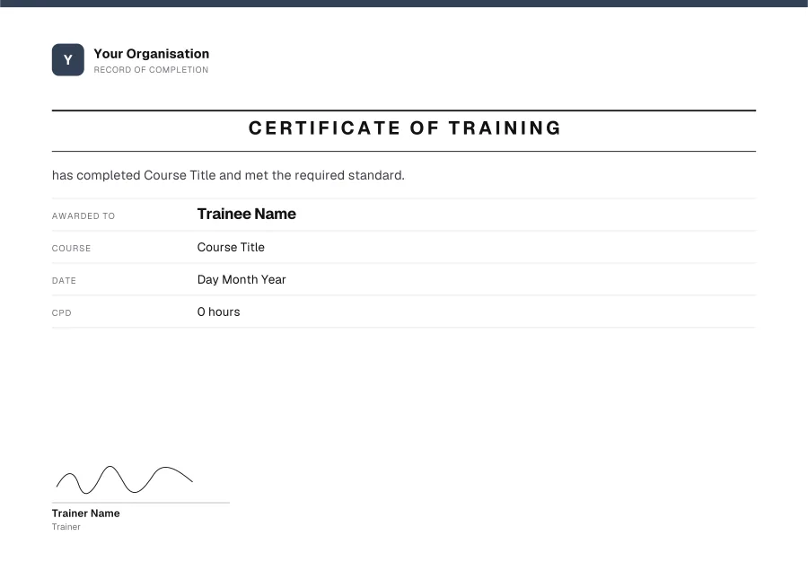 Certificate of Training certificate template for Word: Slate record design