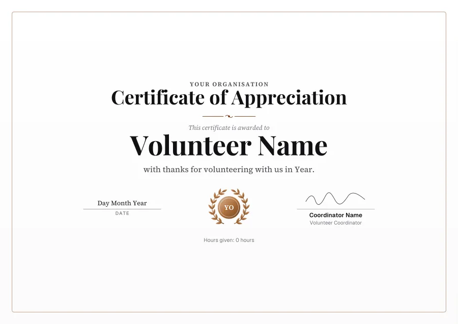 Certificate of Appreciation certificate template for Word: Bronze laurel design