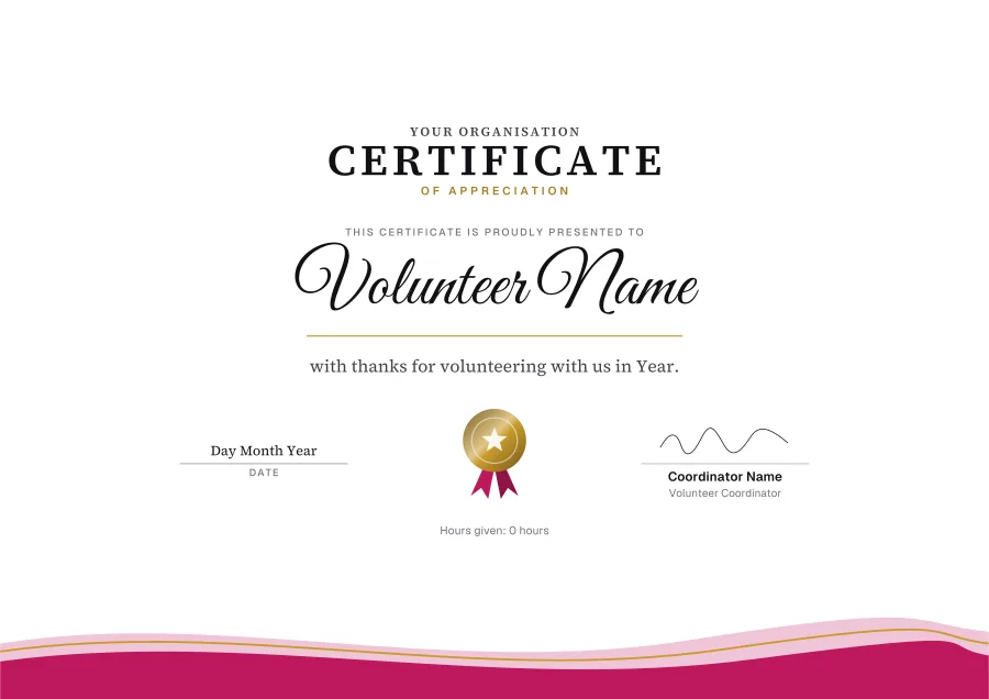 Volunteer certificate templates: Rose waves