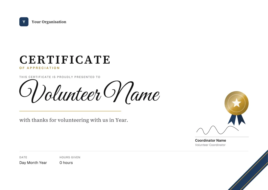 Certificate of Appreciation certificate template for Word: Sapphire ribbon design