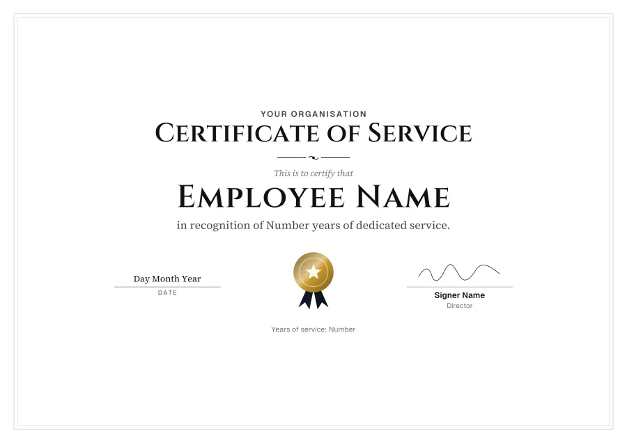 Certificate of Service certificate template for Word: Black tie design