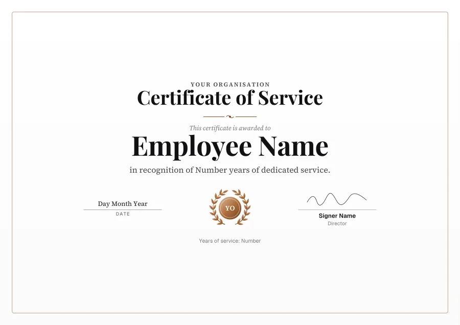Certificate of Service certificate template for Word: Bronze laurel design