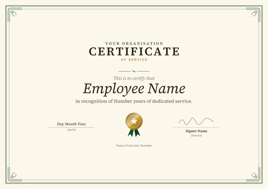 Certificate of Service certificate template for Word: Emerald scroll design